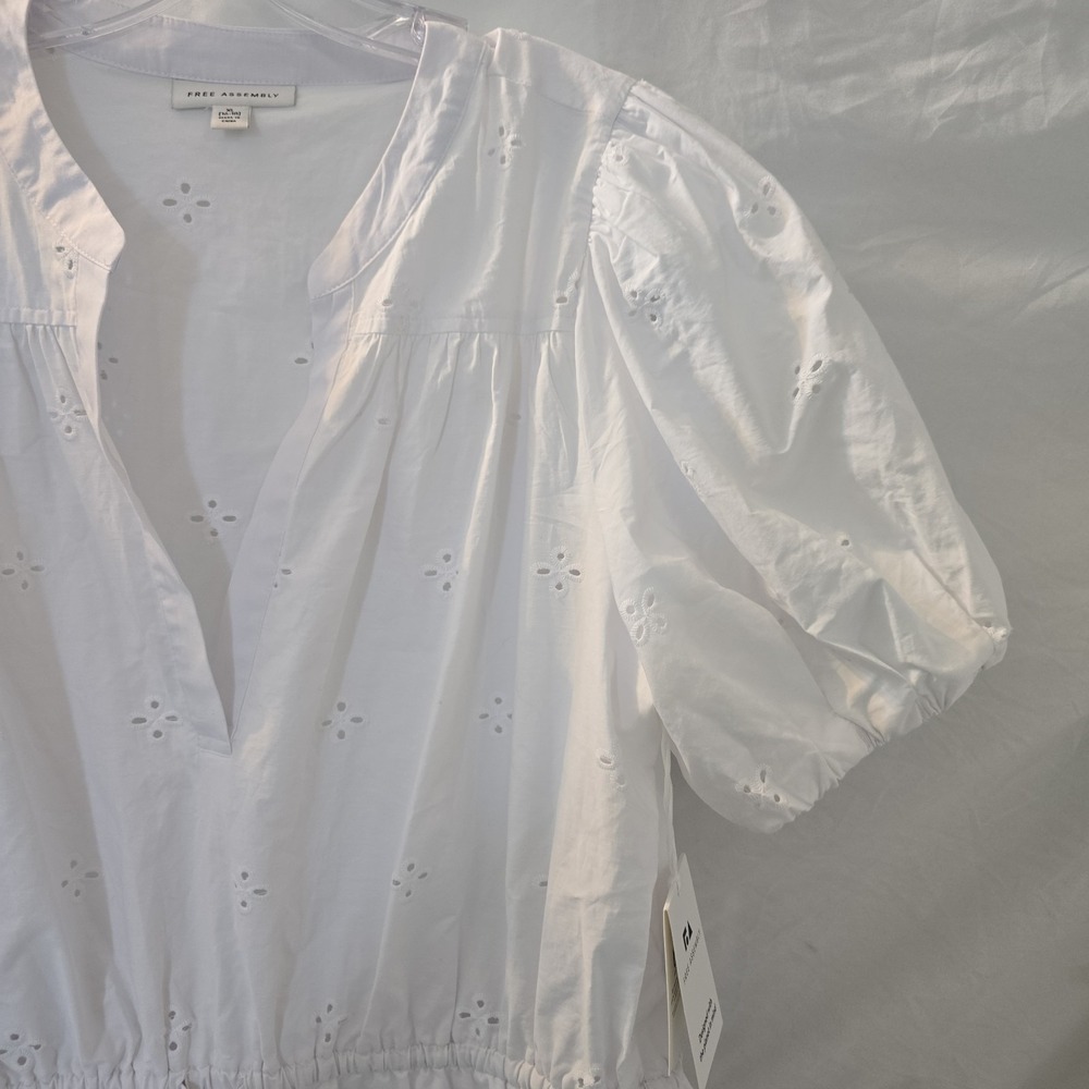 Free Assembly Women's Cotton Eyelet Tiered Mini Dress Puff Sleeves Boho-chic XL - Picture 4 of 15